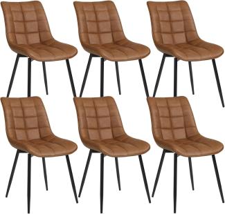 WOLTU 6 x Esszimmerstühle 6er Set Esszimmerstuhl Küchenstuhl Polsterstuhl Design Stuhl mit Rückenlehne, mit Sitzfläche aus Kunstleder, Gestell aus Metall, Hellbraun, BH207hbr-6