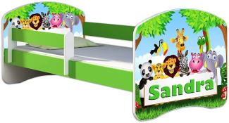 ACMA Kinderbett Jugendbett mit Einer Schublade und Matratze Grün mit Rausfallschutz Lattenrost II 140x70 160x80 180x80 (01 Zoo name, 160x80)