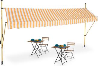 Relaxdays Klemmmarkise, 400 cm breit, höhenverstellbar, ohne Bohren, UV-beständig, Sonnenschutz für Balkon, weiß-orange