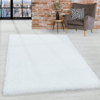 HomebyHome Shaggy Hochflor Teppich Wohnzimmer 160x230 cm Weiß - Teppich Flauschig, Modern, Plüsch und Extra Weich - Ideal für Schlafzimmer, Esszimmer und als Küchenteppich