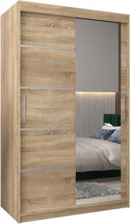 KRYSPOL Schwebetürenschrank Verona 2-120 cm mit Spiegel Kleiderschrank mit Kleiderstange und Einlegeboden Schlafzimmer-Wohnzimmerschrank Schiebetüren Modern Design (Sonoma)