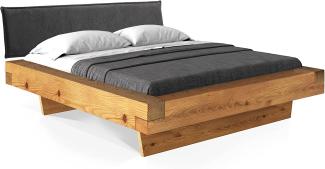 Möbel-Eins CURBY Balkenbett mit Polster-Kopfteil, Wangenfuß, Material Massivholz Natur 160 x 220 cm Stoff Anthrazit