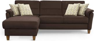 CAVADORE Ecksofa Palera / L-Form-Sofa im Landhausstil mit Federkern / 244 x 89 x 163 / Mikrofaser-Bezug, Braun