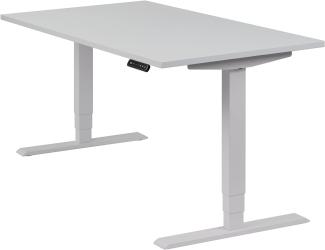 boho office® homedesk - elektrisch stufenlos höhenverstellbares Tischgestell in Silber mit Memoryfunktion, inkl. Tischplatte in 140 x 80 cm in Lichtgrau