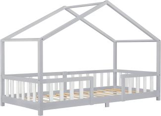 en.casa 'Treviolo' Hausbett 90x200 cm, grau/weiß, Kiefernholz, mit Lattenrost und Rausfallschutz