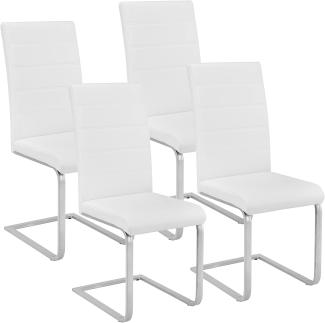 TecTake 800632 4er Set Esszimmerstuhl, Kunstleder Stuhl mit hoher Rückenlehne, Schwingstuhl mit ergonomisch geformter Rückenlehne (4er Set weiß | Nr. 402554)
