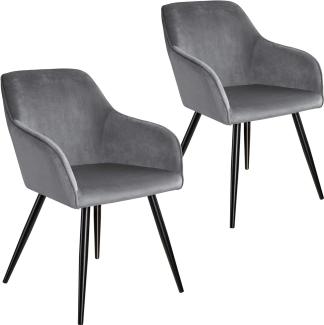 2er Set Stuhl Marilyn Samtoptik, schwarze Stuhlbeine - grau/schwarz