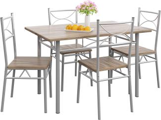 Casaria 5 TLG Sitzgruppe Paul Esstisch mit 4 Stühlen Eiche für Esszimmer Küche Essgruppe Küchentisch Tisch Stuhl Set