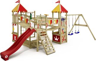 WICKEY 'Spielturm Ritterburg Smart Queen' mit Schaukel & roter Rutsche, Spielhaus mit Sandkasten, Kletterleiter & Spiel-Zubehör