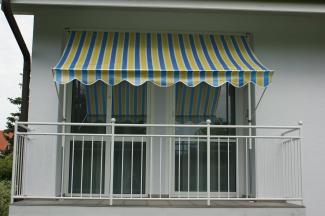 Angerer Klemmmarkise Standard - Markise für Sonnenschutz - Montage ohne Bohren und Dübeln - ideale Balkonmarkise für Mietwohnungen (250 cm, Gelb-Blau)