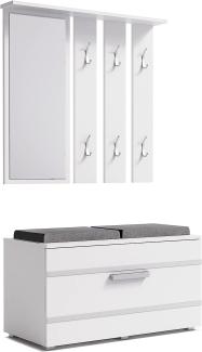 ADGO Opal 3in1 Flur Set Flurmöbel-Set, Kleiderschränke, Spiegel und Kleiderbügel und Schuhschrank, Flurgarderoben, Kompaktgarderobe für Ihren Eingangsbereich (Flur-Set, Weiß) (Versand in 2 Packungen)