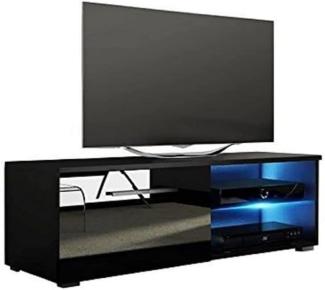 Selsey Tenus Single - Fernsehschrank/TV-Board mit offenem und geschlossenem Stauraum, 100 cm breit (Schwarz Matt/Schwarz Hochglanz, mit LED)