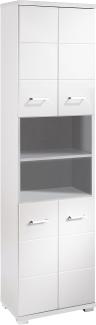 HOMEXPERTS Badezimmer-Hochschrank NUSA / Badschrank Hochglanz weiß lackiert / Badezimmerschrank 4 Türen mit offenen Elementen & viel Stauraum / 50 x 31,5 x 192cm (BxTxH)