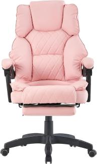 Bürostuhl mit Fußstütze und flexiblen 3-Punkt-Armlehnen - Schreibtischstuhl im Lederoptik-Design - ergonomischer Bürostuhl mit einer verstellbaren Rückenlehne für gesündere Sitzhaltung Rosa