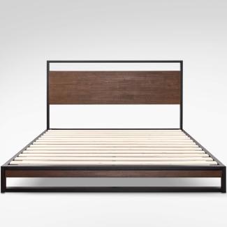 Zinus Suzanne 17,8 cm Metall und Holz Platform Bett mit Headboard, Polyurethan, Schwarz, 90 x 190 cm
