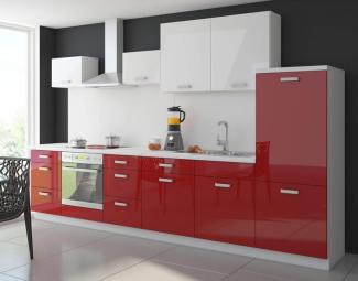 Küche Color 340 cm Küchenzeile Küchenblock Einbauküche in Hochglanz Rot / Weiß