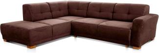 Cavadore Ecksofa "Modeo" / Sofa-Ecke mit Federkern und modernen Kontrastnähten / Hochwertiger Mikrofaser-Bezug in Wildlederoptik / Holzfüße / Maße: 261x77x214 cm (BxHxT) / Farbe: Braun