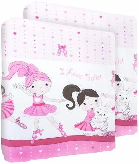 2 x Spannbettlaken für Kinderbett, 100 % Baumwolle, passend für 120 x 60 cm große Matratze (rosa Ballett)