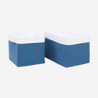 KraftKids Stoff-Körbchen in Musselin blau, Aufbewahrungskorb für Kinderzimmer, Aufbewahrungsbox fürs Bad, Größe 20 x 20 x 20 cm