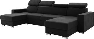 MEBLINI Schlafcouch mit Bettkasten - VOSS - 306x168x79cm - Schwarz Samt - Ecksofa mit Schlaffunktion - Sofa mit Relaxfunktion und Kopfstützen - Couch U-Form - Eckcouch - Wohnlandschaft
