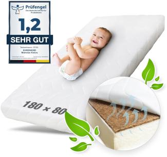 Ehrenkind® Kindermatratze Kokos | Baby Matratze 80x180 | Babymatratze 80x180 mit hochwertigem Schaum, Kokosplatte und Hygienebezug