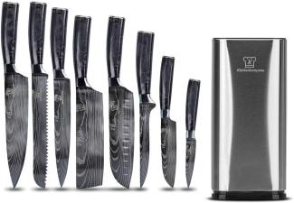 Messerset asiatisch mit magnetischer Holzleiste - Kumai Küchenmesser - 8-teiliges Messerset mit handgeschmiedeten Edelstahlklingen und Pakkaholz Griff - Rostfrei & scharf