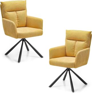 SOFIA Esszimmerstühle 2er Set mit schwarzem Metallgestell und Microfaser Bezug, Gelb - Bequeme Stühle für Esszimmer & Wohnzimmer - 60 x 93 x 67 cm (B/H/T)