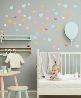 yabaduu Y015 Herzen Set Wandtattoo Aufkleber Herz Dekor Sticker für Kinderzimmer Babyzimmer (Pastell gemustert)