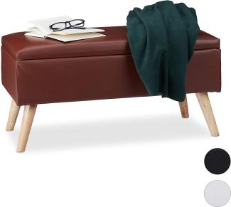 Relaxdays Sitzbank mit Stauraum, 40 L, gepolstert, Holzbeine, Truhenbank Kunstleder, HxBxT: 40 x 80 x 39,5 cm, braun