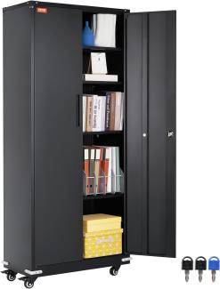 VEVOR 5-Stockiger Aktenschrank Beistellcontainer mit 2 Magnetischen Türen, 90,72 kg Belastbar pro Regal, Abschließbarer Lagerschrank, Rollbarer Metallschrank Bürokommode, für Büro, Garage, Zuhause