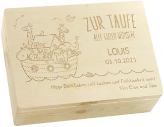 LAUBLUST Erinnerungsbox Taufe - Arche Noah - Personalisiertes Taufgeschenk - Holzkiste ca. 40 x 30 x 14 cm, Natur, FSC®