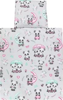 TupTam Unisex Baby Wiegenset 4-teilig Bettwäsche-Set: Bettdecke mit Bezug und Kopfkissen mit Bezug, Farbe: Pandas mit Regenschirm, Größe: 80x80 cm