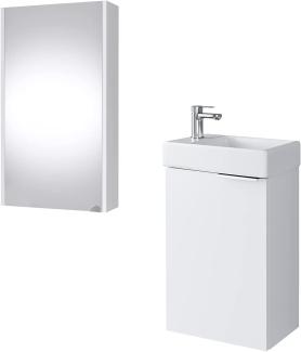 Planetmöbel Waschtischunterschrank mit Spiegelschrank Badmöbel Set 40cm für Badezimmer Gäste WC Weiß