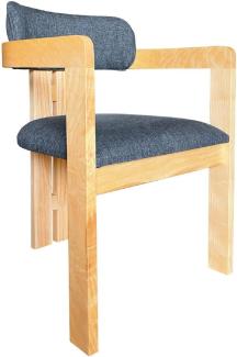 Casa Padrino Luxus Esszimmer Stuhl mit Armlehnen Blau / Naturfarben 56 x 54 x H. 82 cm - Massivholz Küchen Stuhl - Esszimmer Möbel - Restaurant Möbel - Massivholz Möbel - Luxus Möbel