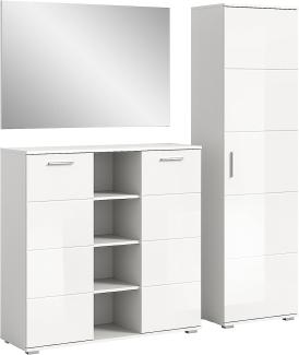 Garderobe Set 3-teilig Prego in weiß Hochglanz 180 x 191 cm