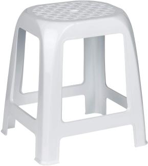 Kreher Hocker aus Kunststoff in Weiß. Sitzfläche im Rattan Design. Ideal für Dusche, Bad und Haushalt. Traglast max. 100 kg.