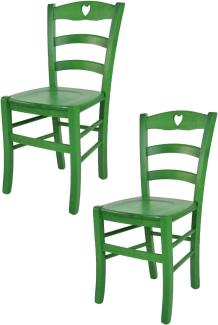 Tommychairs - 2er Set Stühle Cuore für Küche und Esszimmer, Robuste Struktur aus Buchenholz, in Anilinfarbe Grün lackiert und Sitzfläche aus Holz