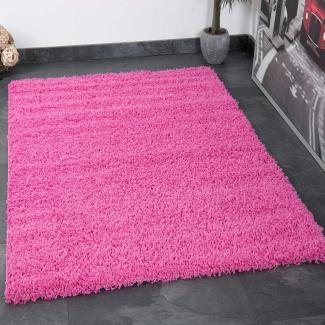 VIMODA Teppich Prime Shaggy Hochflor Langflor Einfarbig Modern Pink Rosa für Wohnzimmer, Schlafzimmer, Maße:100x200 cm