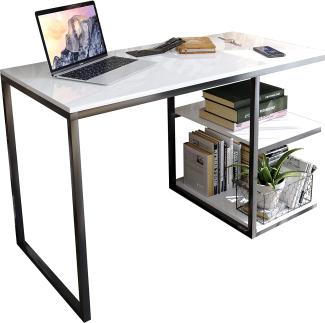 Domando Schreibtisch Capoliveri Modern für Büro Breite 120cm, Metallgestell pulverbeschichtet in Schwarz und Weiß Hochglanz