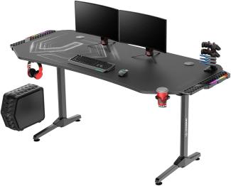 ULTRADESK Frag XXL RGB LED | Gaming-Schreibtisch mit großer Arbeitsfläche & XXL-Pad, 2 Kabeldurchlässe | Gut für Home Office, Fach für Steckdosenleisten | Stahlgestell, Schwarzes Pad, 160x75 cm