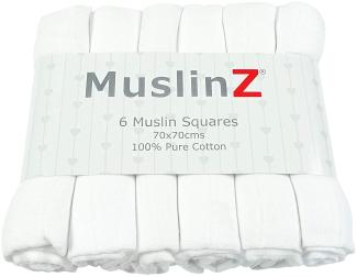 MuslinZ Premium Hochwertige Baby Musselin Quadrate aus 100% Baumwolle 70x70 cm (Weiß, 6er Pack)…