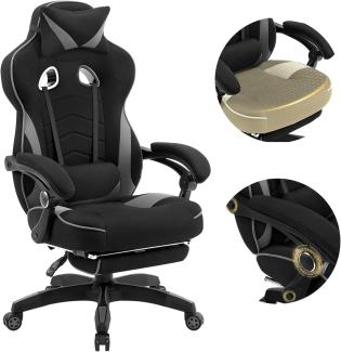 WOLTU Gaming Stuhl Racing Stuhl Bürostuhl Chefsessel Schreibtischstuhl Sportsitz mit Kopfstütze und Lendenkissen, mit Fußstütze, Stoff, höhenverstellbar, Grau, BS83gr