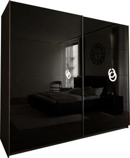 Domando Kleiderschrank Sila Modern für Schlafzimmer Breite 244cm, Schwebetüren, Hochglanz in Schwarz Matt und Schwarz Hochglanz