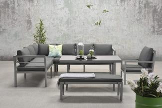 Garden Impressions Dining-Ecklounge "Lakes XL", inkl. Sitzbank, Tisch und Kissen, arctic grey / reflex black, mit Sessel,links
