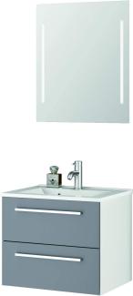 Sieper I Waschtisch mit Unterschrank 60 x 50 cm und Spiegel mit Beleuchtung, Badmöbel Set Libato I Arktisgrau