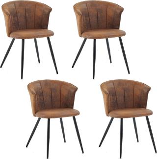 MEUBLE COSY Esszimmerstühle 4er Set Küchenstuhl Retro Polsterstuhl mit Armlehne Sessel aus Vintage Künstlich Wildledersitz Metallbeine Braun, 55x58x75. 5cm