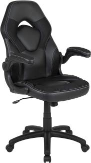 Flash Furniture Gaming Stuhl mit hoher Rückenlehne – Ergonomischer Bürosessel mit verstellbaren Armlehnen und Netzstoff – Perfekt als Zockerstuhl und fürs Home Office – Schwarz