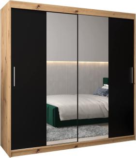 Kryspol Schwebetürenschrank Tokyo 1-200 cm mit Spiegel Kleiderschrank mit Kleiderstange und Einlegeboden Schlafzimmer- Wohnzimmerschrank Schiebetüren Modern Design (Artisan Eiche + Schwarz)