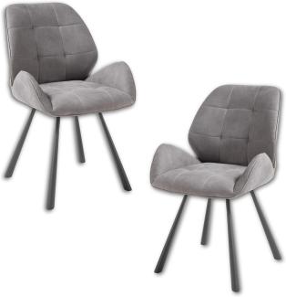 Stella Trading ALICA 2er Set Esszimmerstühle mit schwarzem 4-Fuß Gestell und Microfaser Bezug, Hellgrau - Bequeme Stühle für Esszimmer & Wohnzimmer - 58 x 88 x 63 cm (B/H/T)