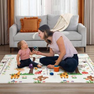 Baby Vivo Spielmatte / Spielteppich für Kinder doppelseitig mit Tieren 200 x 180 cm - Zoo